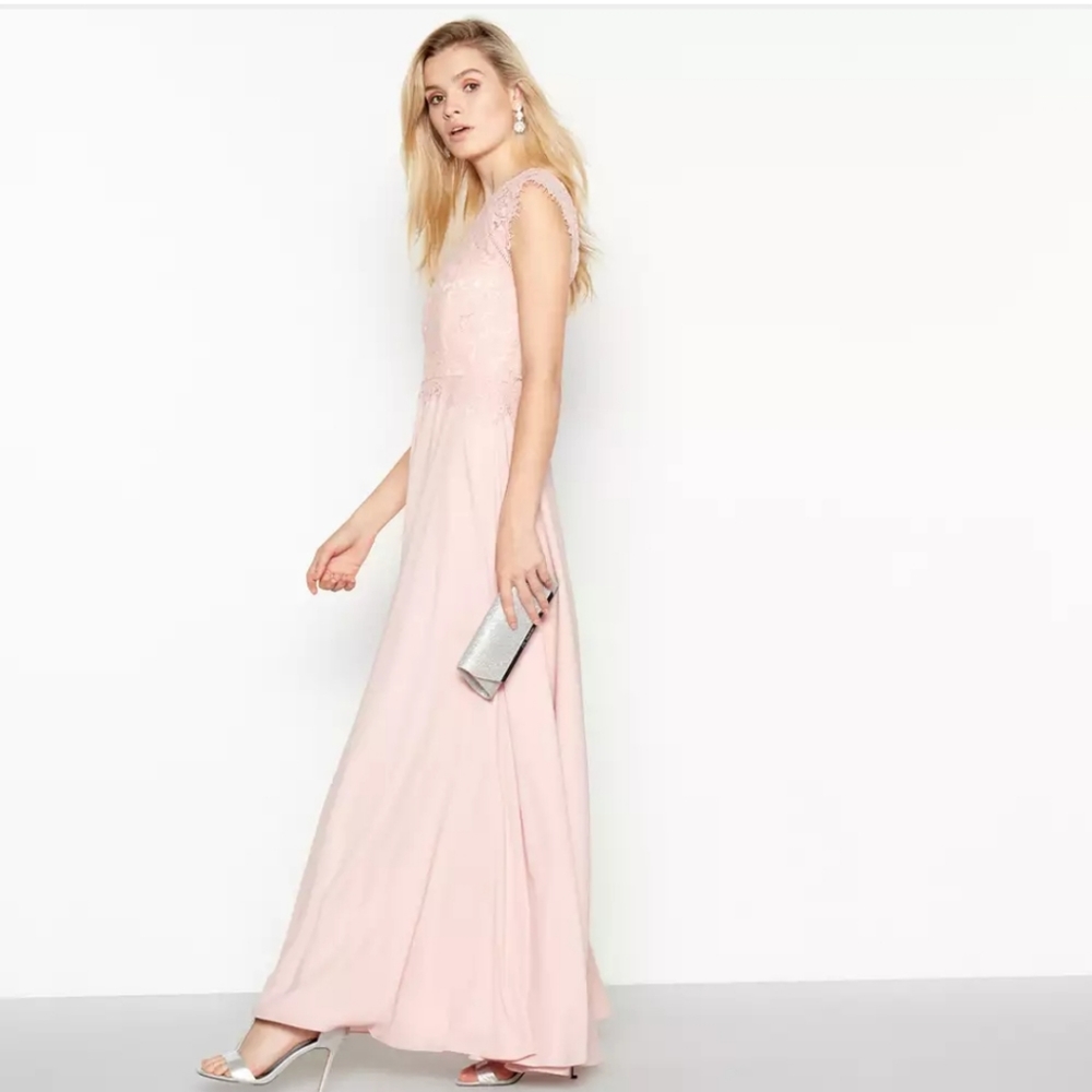 NWT Debut Rose Pink Olivia Floral Lace Maxi Dress